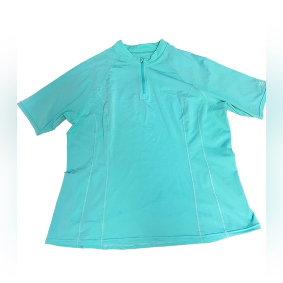 Coolibar Women’s Turquoise Shirt Short Sleeve 1/4 Zip & Biker Shorts XL UPF 50+ - Picture 2 of 13